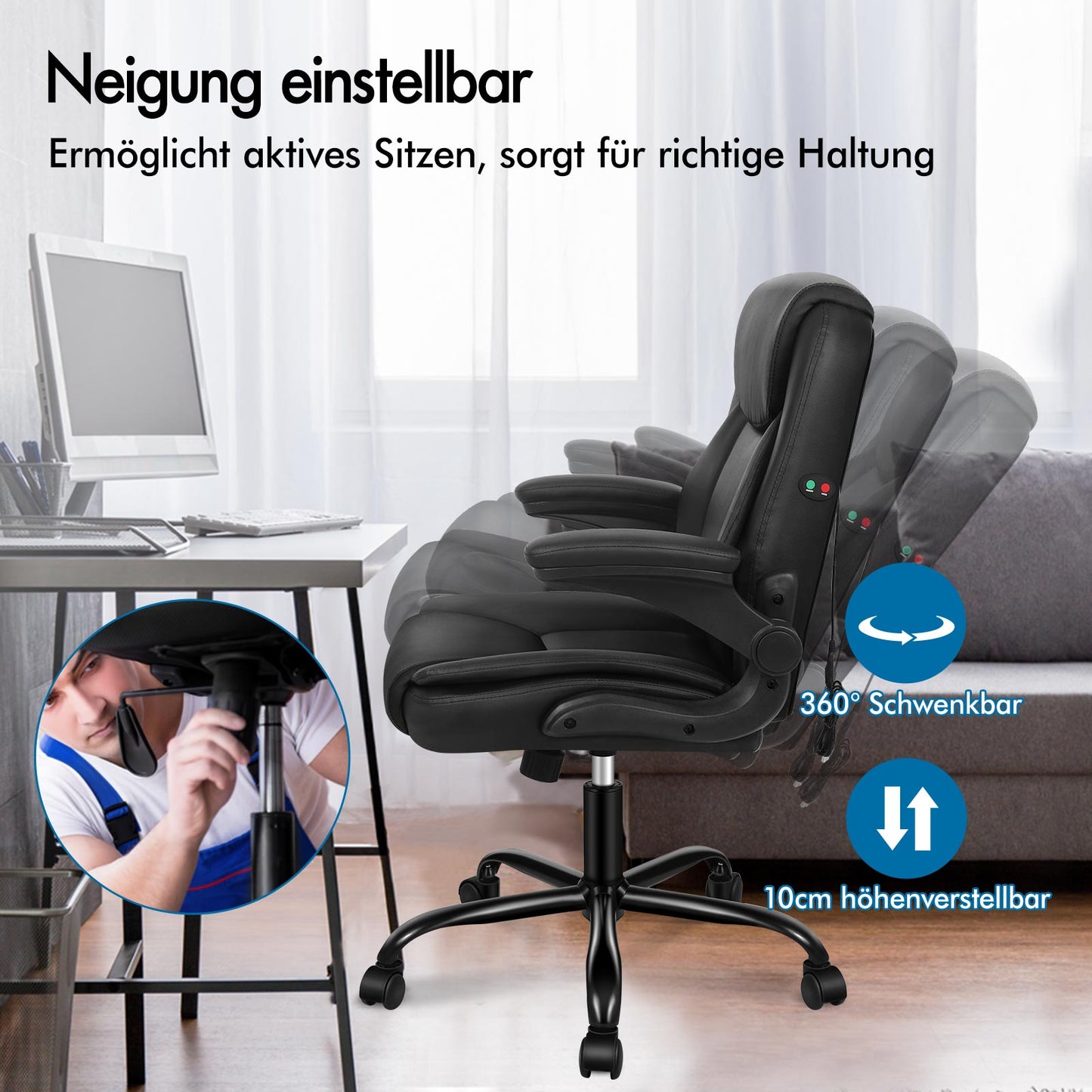 ALFORDSON Massage Bürostuhl Executive Computer Gaming Sitz PU Leder Schwarz