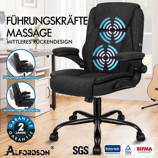 ALFORDSON Massage Bürostuhl Chefsessel Computerstuhl Gamingstuhl Stoff Schwarz