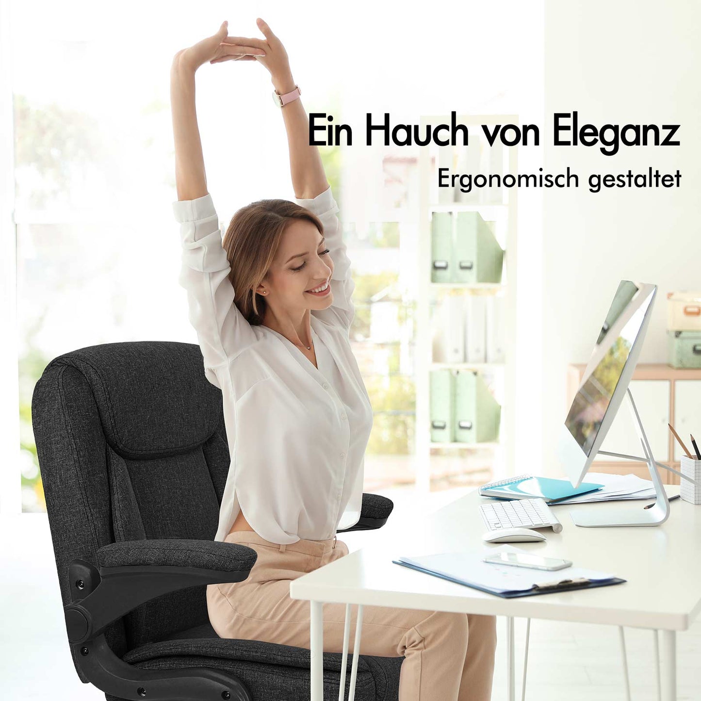 ALFORDSON Massage Bürostuhl Chefsessel Computerstuhl Gamingstuhl Stoff Schwarz