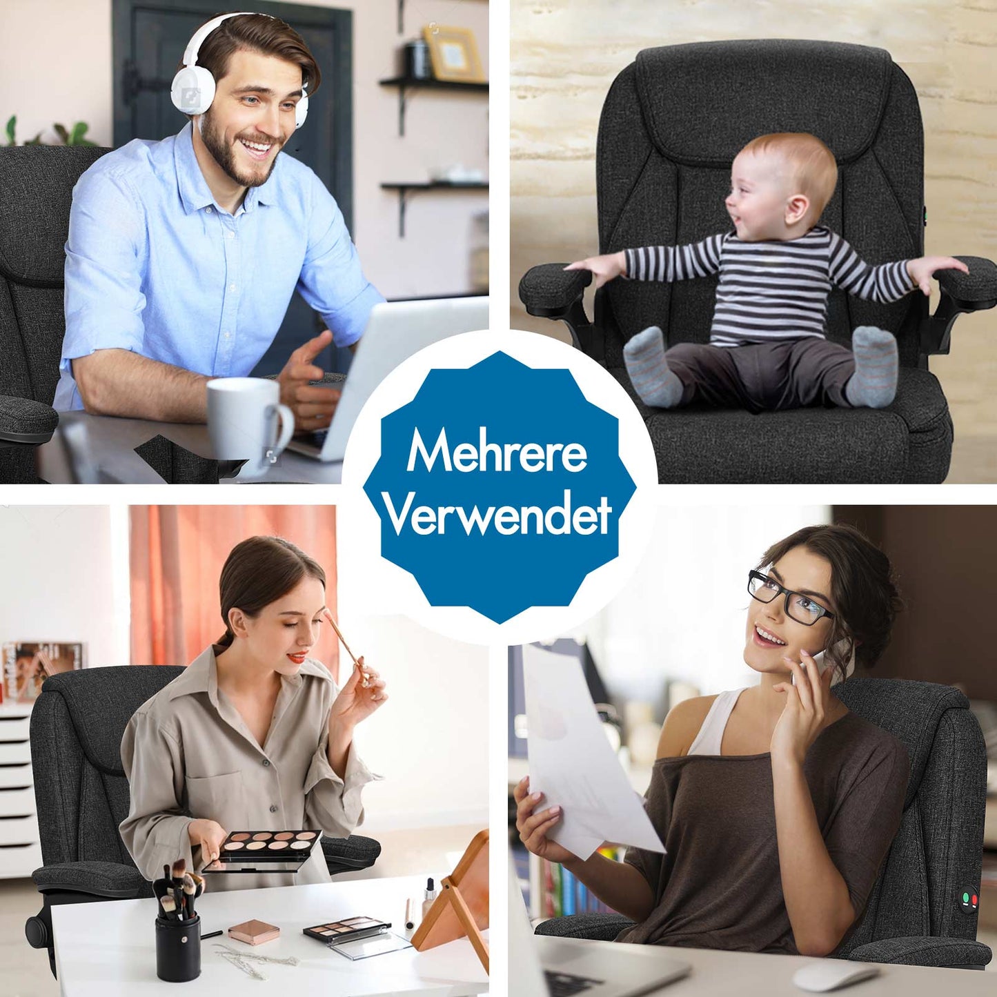 ALFORDSON Massage Bürostuhl Chefsessel Computerstuhl Gamingstuhl Stoff Schwarz