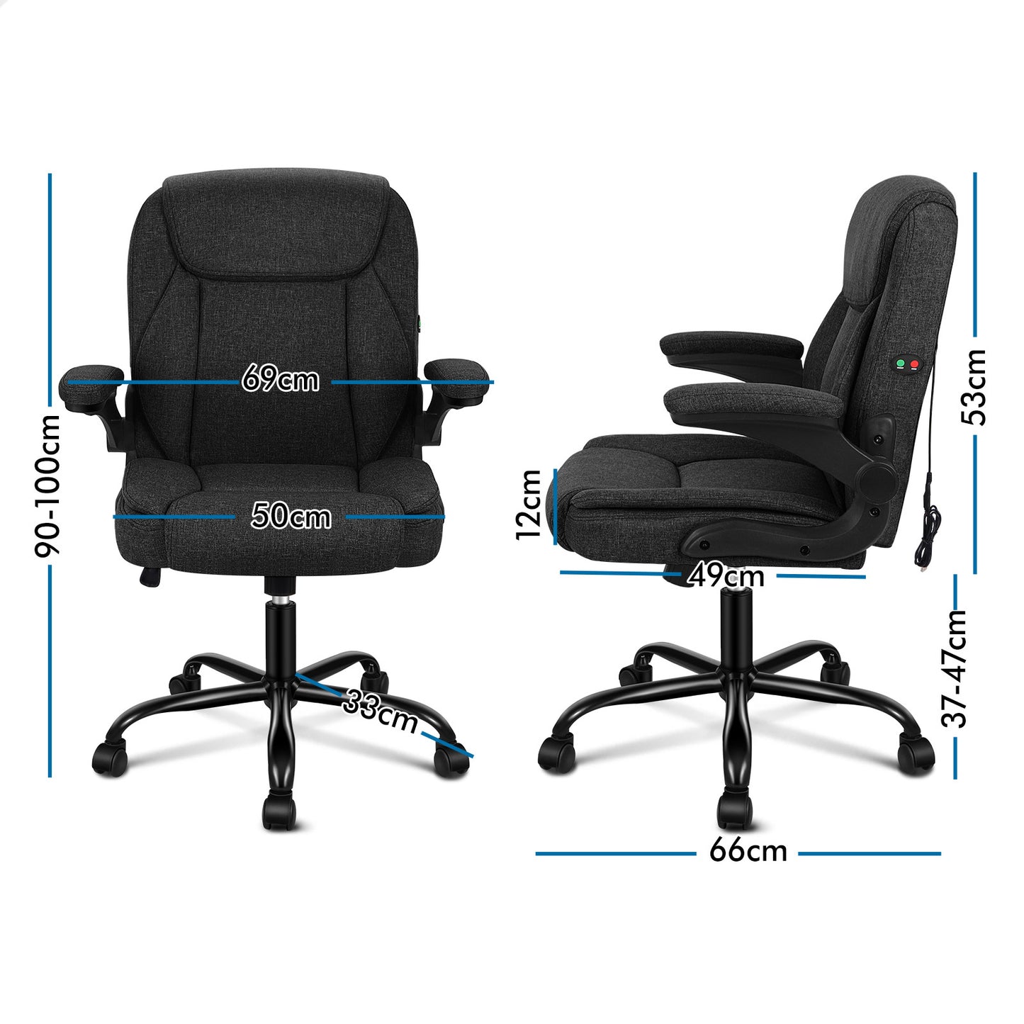 ALFORDSON Massage Bürostuhl Chefsessel Computerstuhl Gamingstuhl Stoff Schwarz