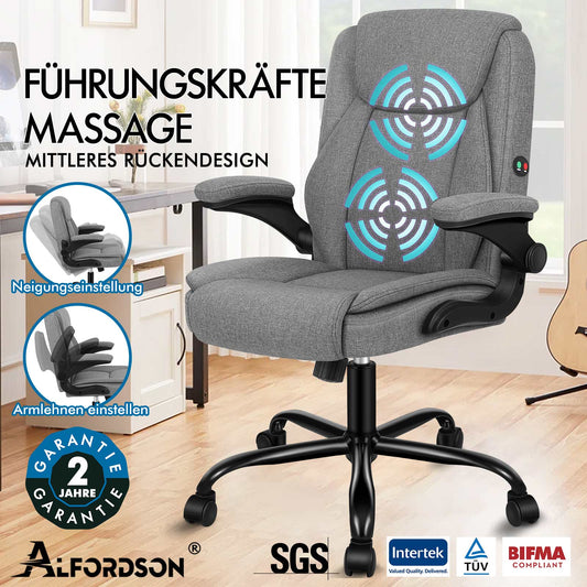ALFORDSON Massage Bürostuhl Chefsessel Computerstuhl Gamingstuhl Stoff Grau