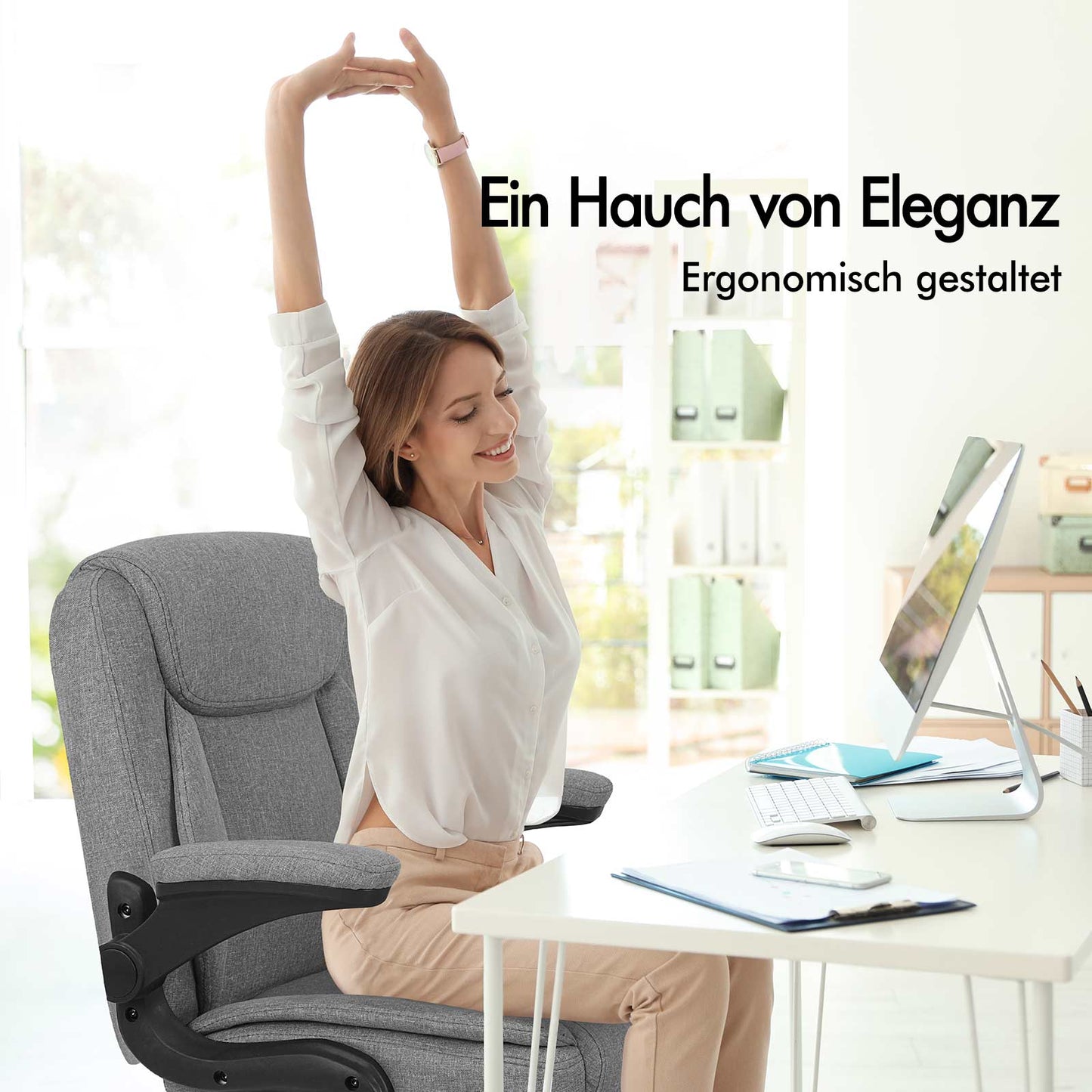 ALFORDSON Massage Bürostuhl Chefsessel Computerstuhl Gamingstuhl Stoff Grau