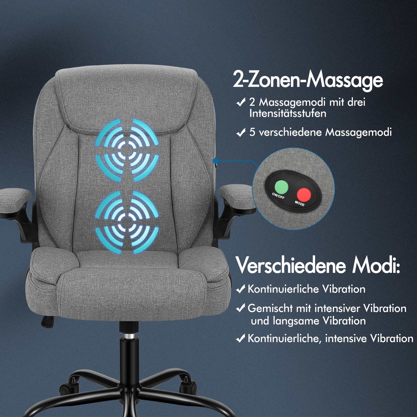 ALFORDSON Massage Bürostuhl Chefsessel Computerstuhl Gamingstuhl Stoff Grau