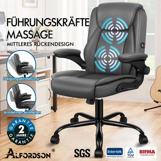 ALFORDSON Massage Bürostuhl Executive Computer Gaming Sitz PU Leder Grau