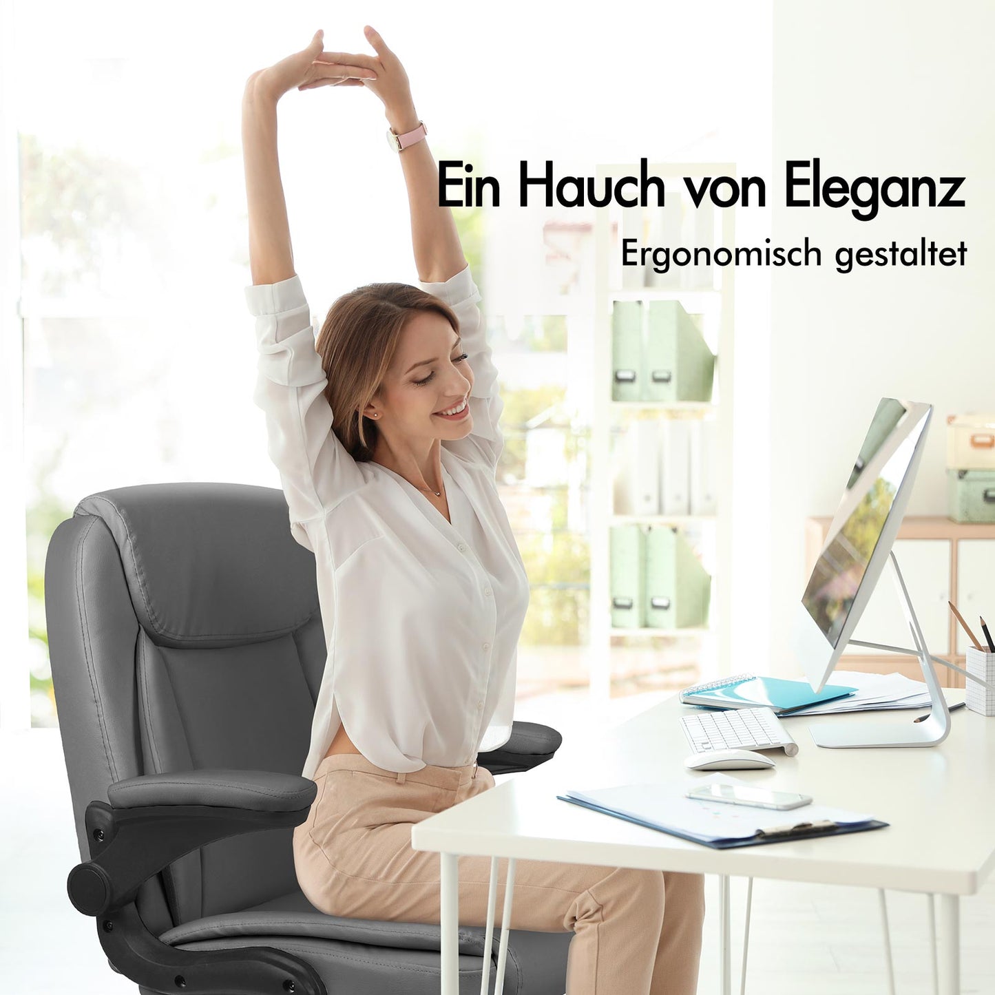 ALFORDSON Massage Bürostuhl Executive Computer Gaming Sitz PU Leder Grau