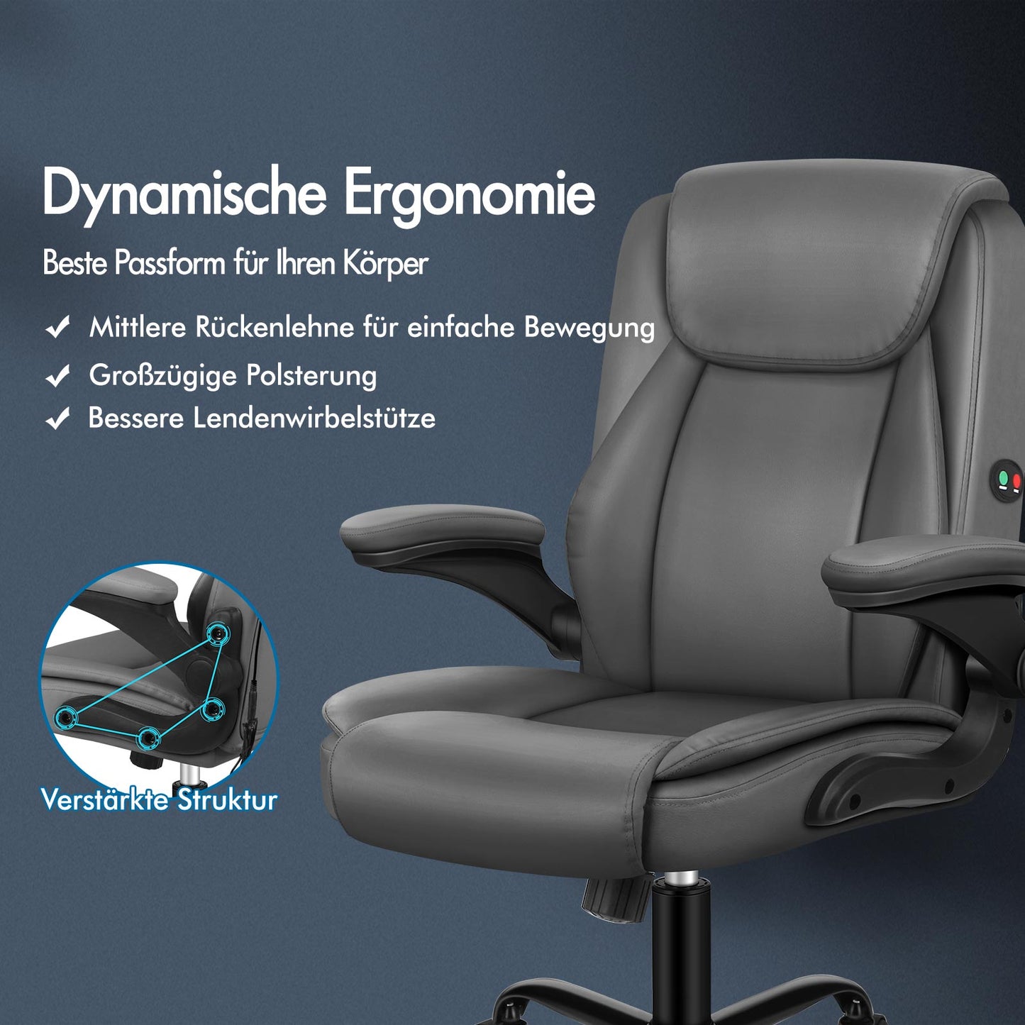 ALFORDSON Massage Bürostuhl Executive Computer Gaming Sitz PU Leder Grau