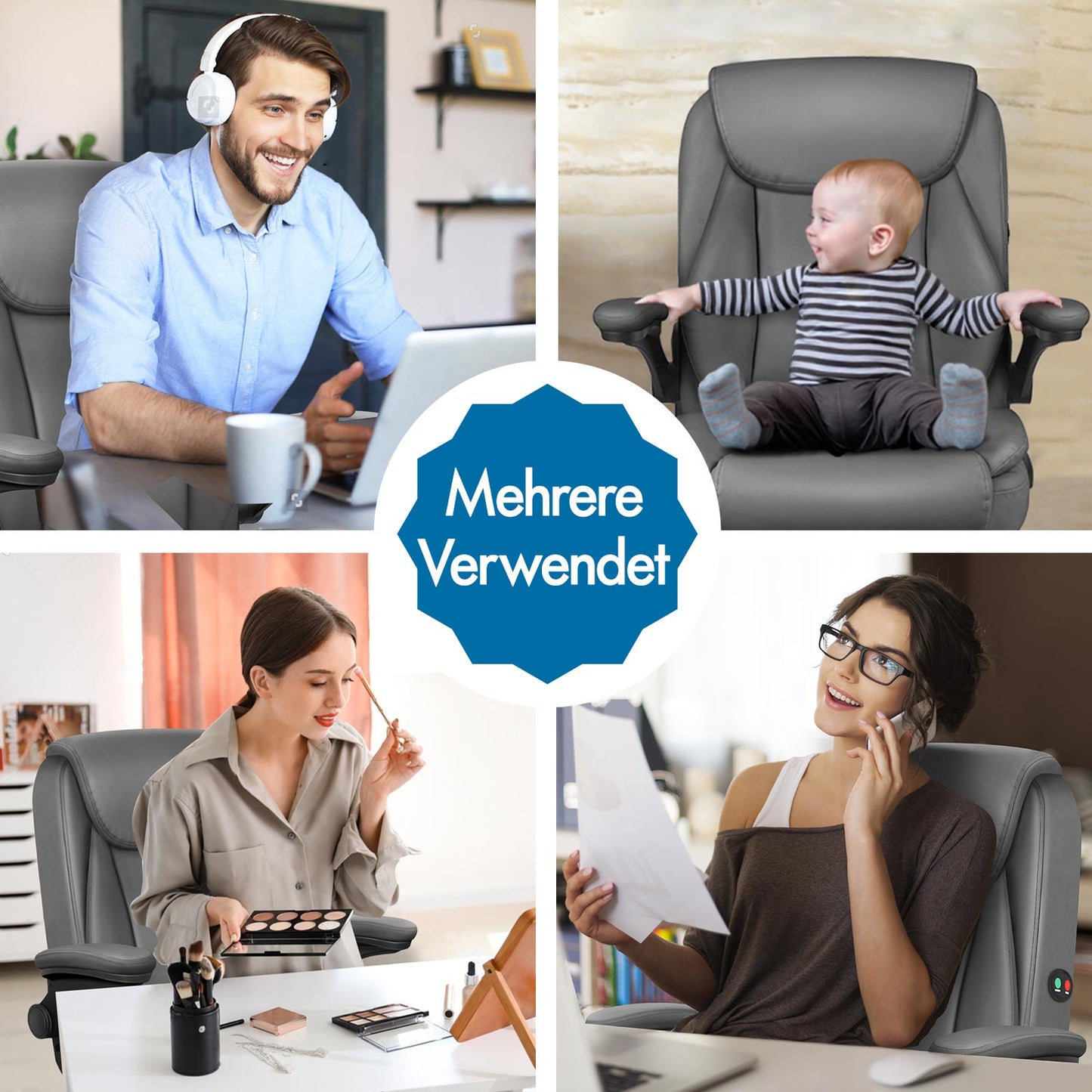 ALFORDSON Massage Bürostuhl Executive Computer Gaming Sitz PU Leder Grau