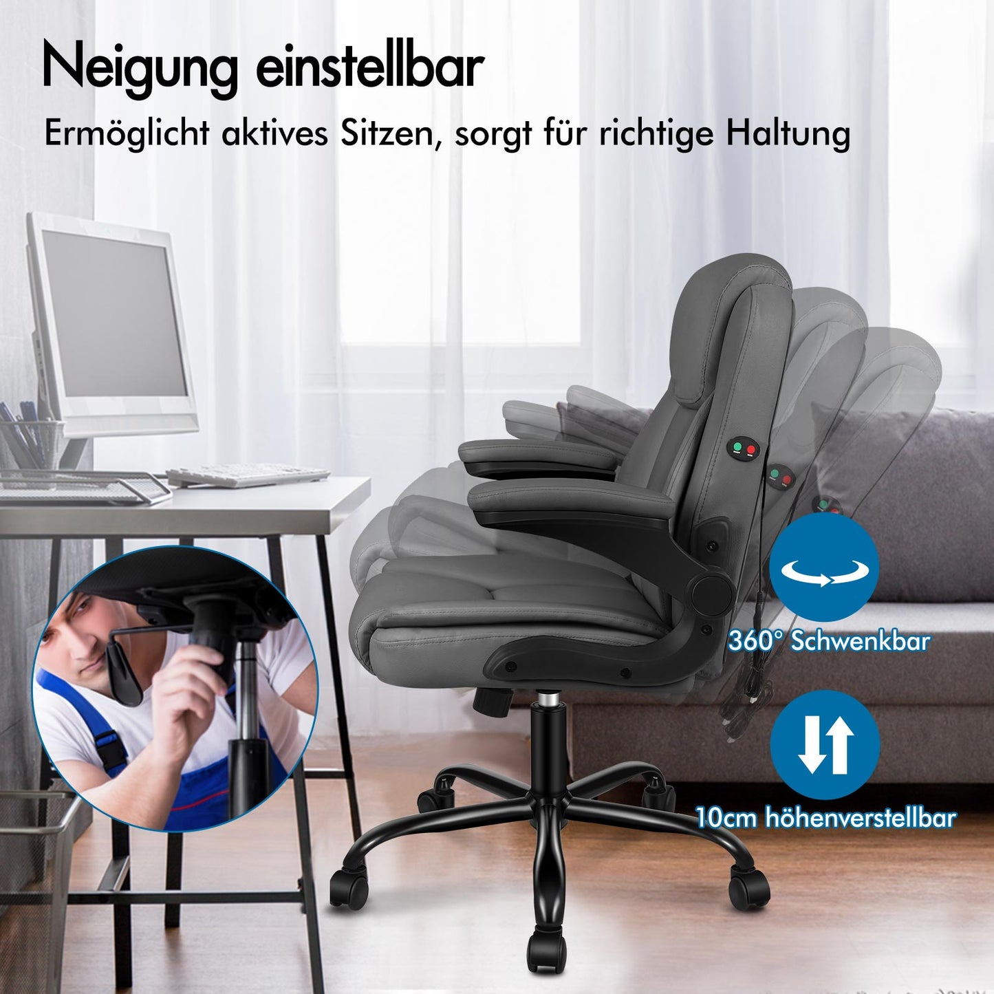 ALFORDSON Massage Bürostuhl Executive Computer Gaming Sitz PU Leder Grau