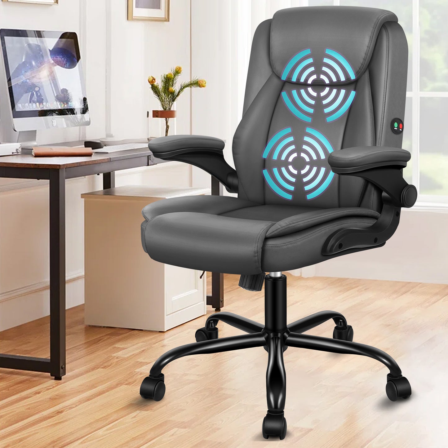 ALFORDSON Massage Bürostuhl Executive Computer Gaming Sitz PU Leder Grau