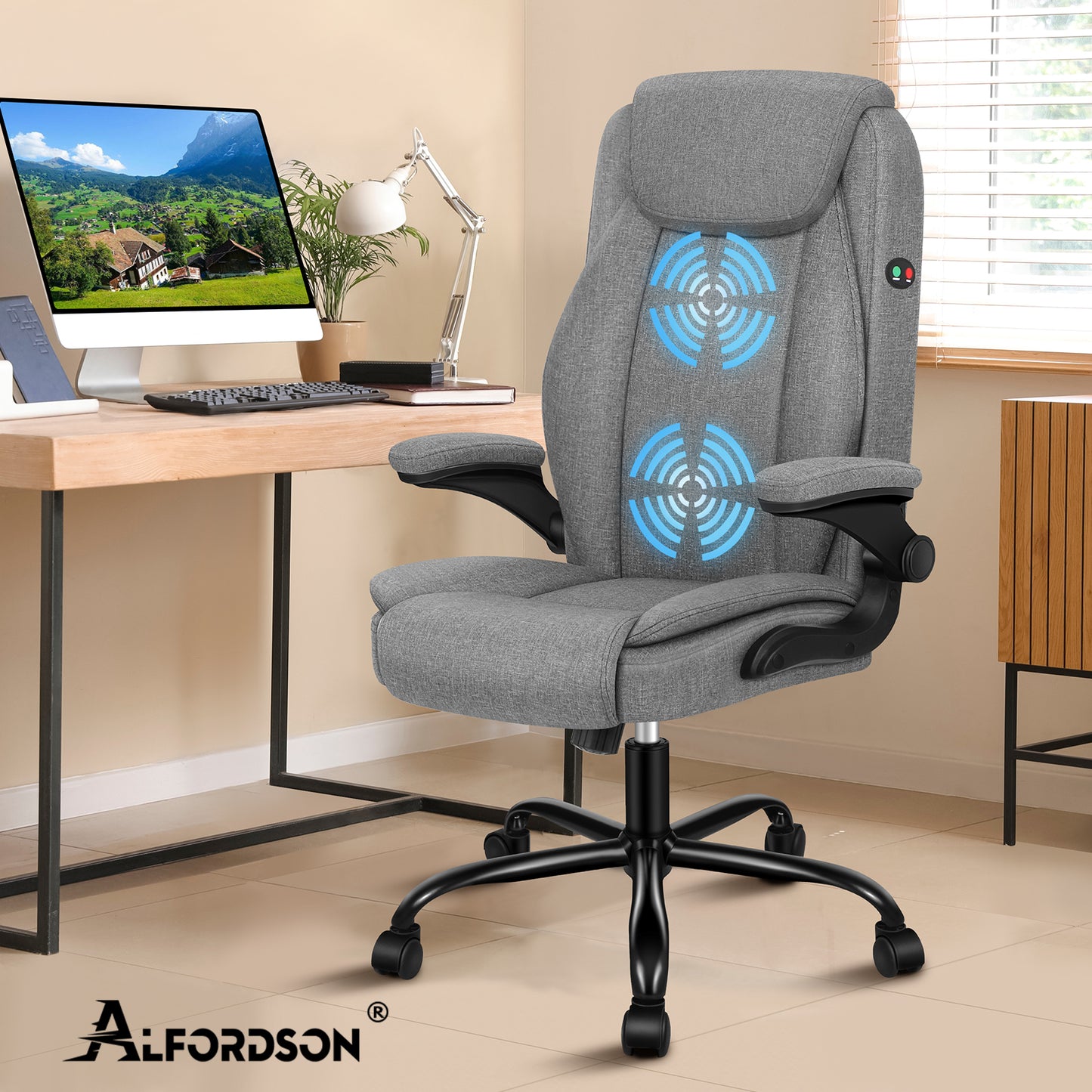 ALFORDSON Massage Bürostuhl Ergonomischer Executive Computer Gaming Stoff Grau