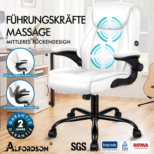 ALFORDSON Massage Bürostuhl Executive Computer Gaming Sitz PU Leder Weiß