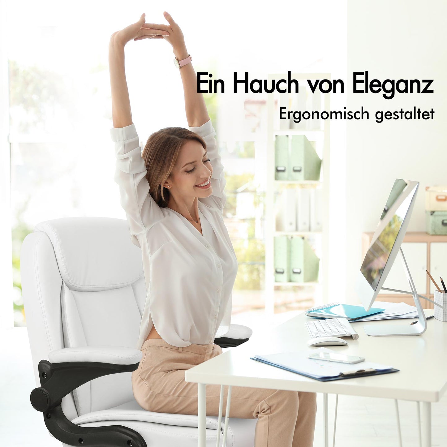 ALFORDSON Massage Bürostuhl Executive Computer Gaming Sitz PU Leder Weiß