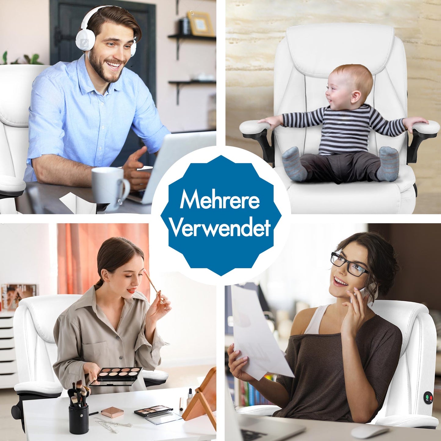 ALFORDSON Massage Bürostuhl Executive Computer Gaming Sitz PU Leder Weiß