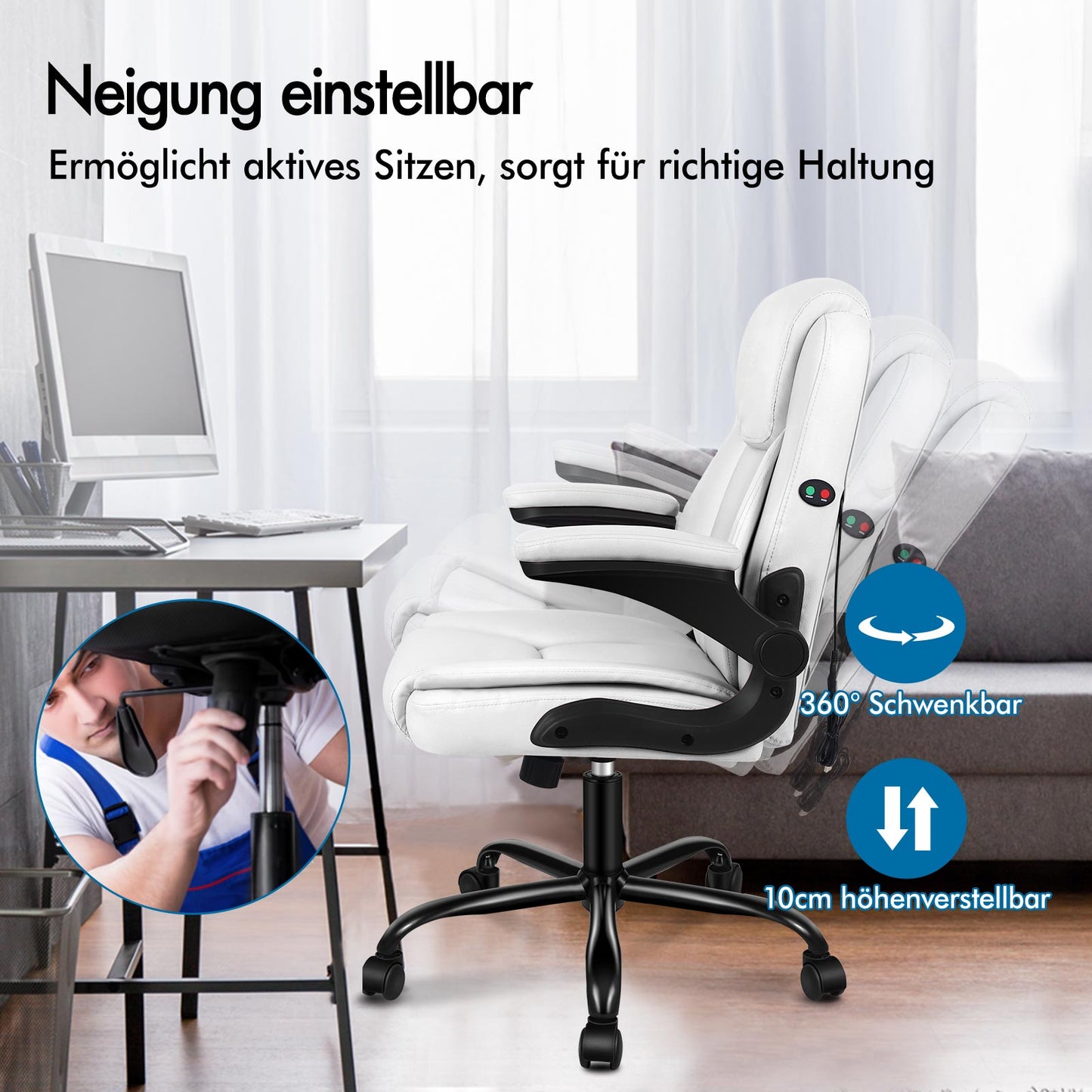 ALFORDSON Massage Bürostuhl Executive Computer Gaming Sitz PU Leder Weiß