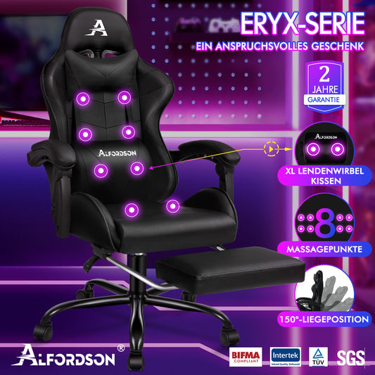 ALFORDSON Gaming Stuhl Büro Massage Computer Racing Sitz PU Leder Schwarz