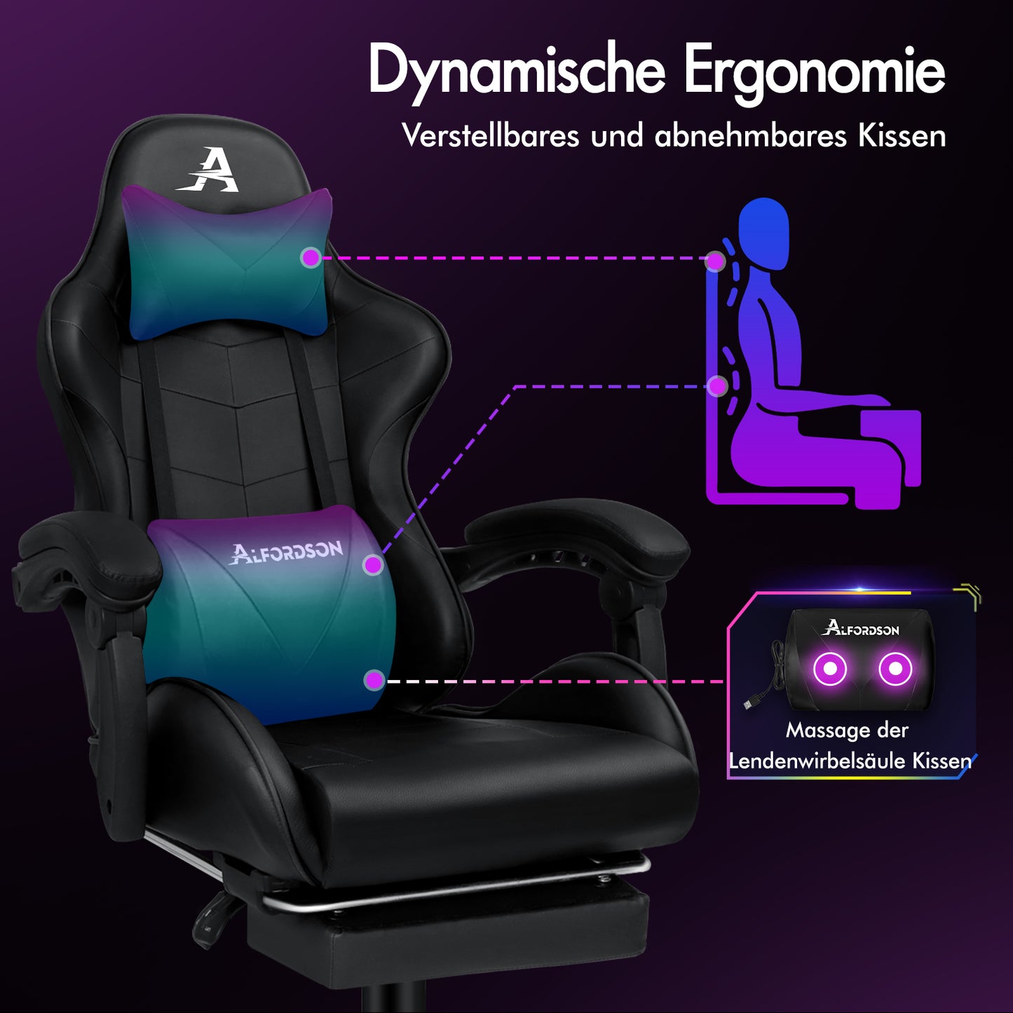 ALFORDSON Gaming Stuhl Büro Massage Computer Racing Sitz PU Leder