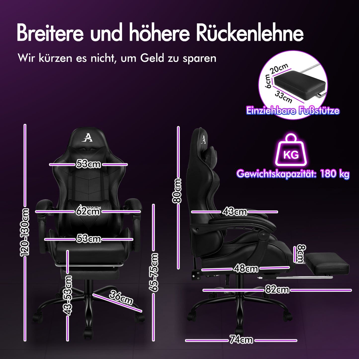 ALFORDSON Gaming Stuhl Büro Massage Computer Racing Sitz PU Leder Schwarz