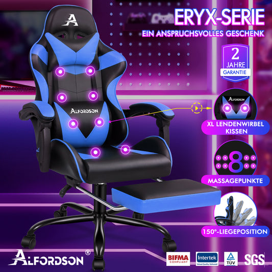 ALFORDSON Gaming Stuhl Büro Massage Computer Racing Sitz PU Leder Blau