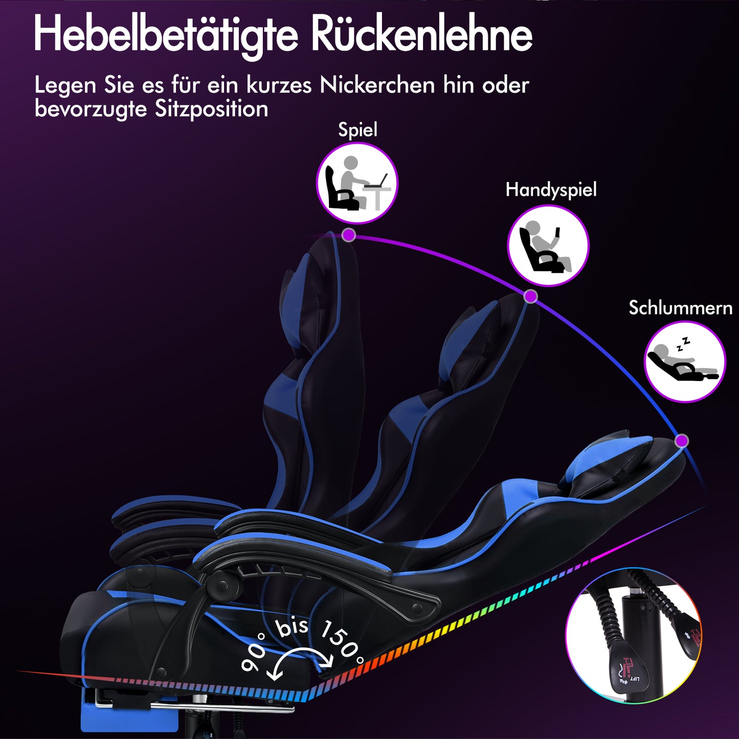 ALFORDSON Gaming Stuhl Büro Massage Computer Racing Sitz PU Leder Blau