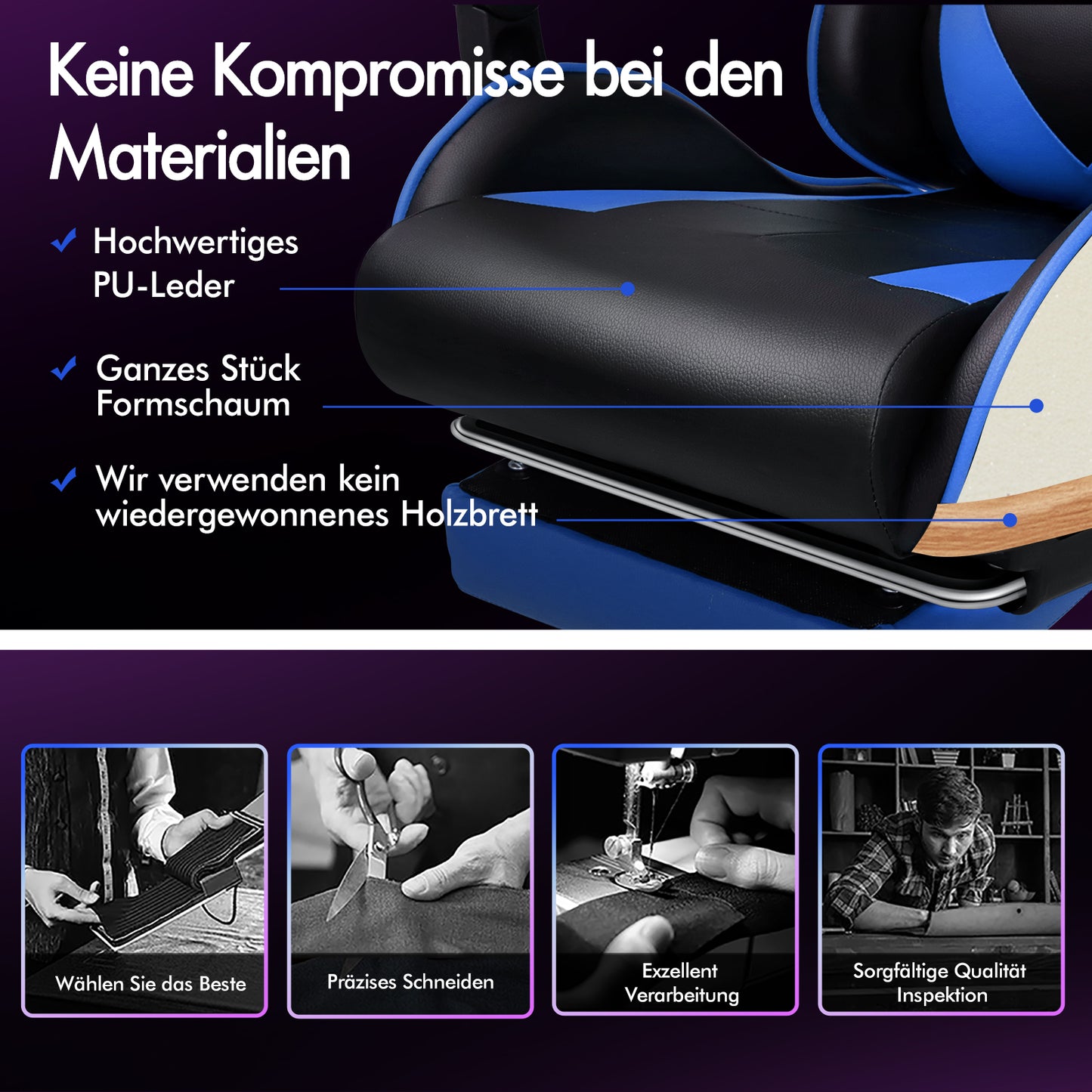 ALFORDSON Gaming Stuhl Büro Massage Computer Racing Sitz PU Leder Blau