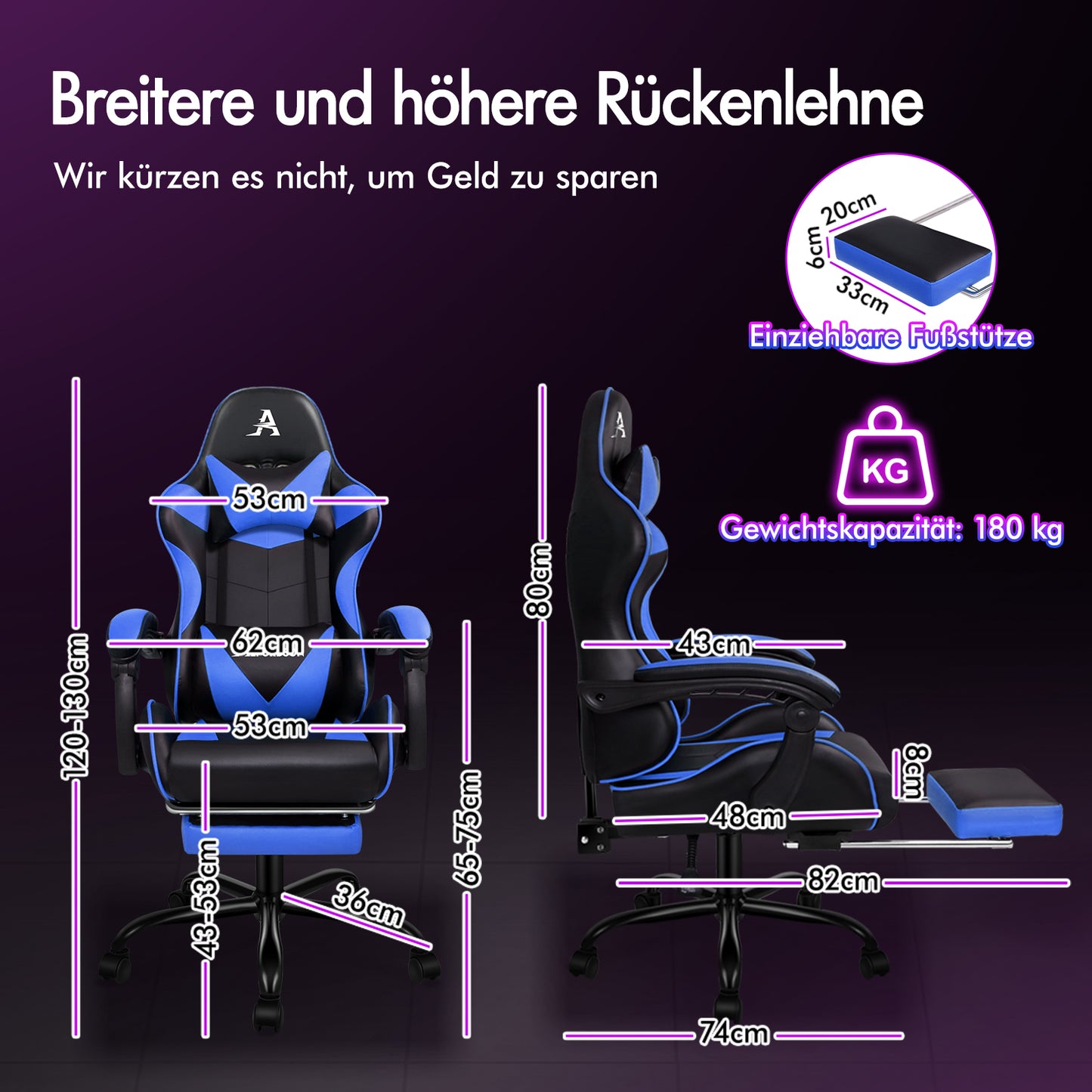 ALFORDSON Gaming Stuhl Büro Massage Computer Racing Sitz PU Leder Blau