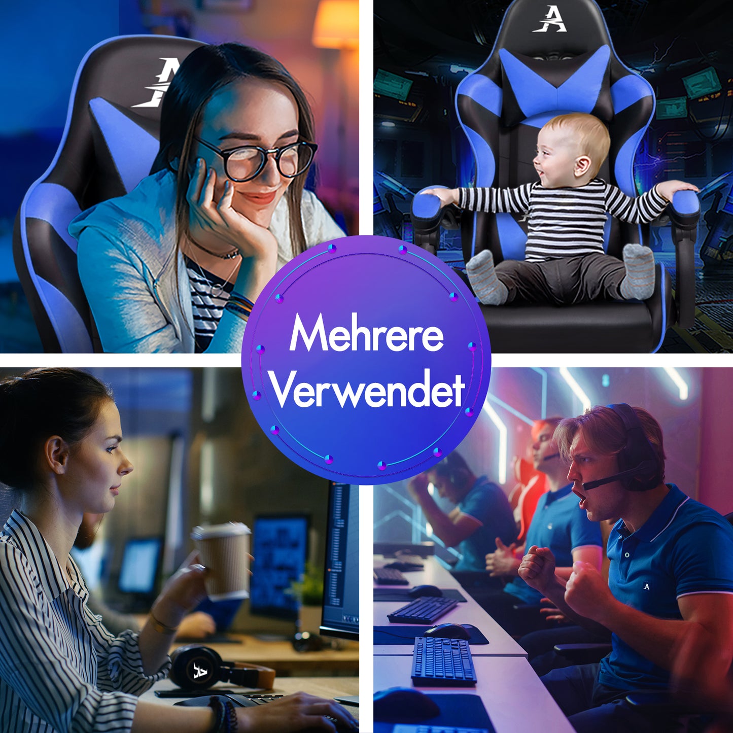 ALFORDSON Gaming Stuhl Büro Massage Computer Racing Sitz PU Leder Blau