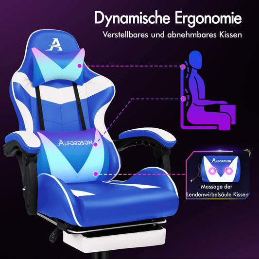 ALFORDSON Gaming Stuhl Büro Massage Computer Racing Sitz PU Leder Blau&Weiß