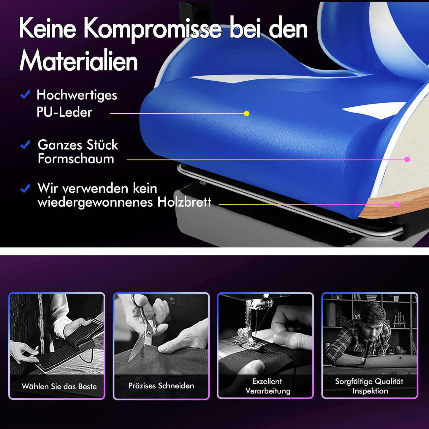 ALFORDSON Gaming Stuhl Büro Massage Computer Racing Sitz PU Leder Blau&Weiß