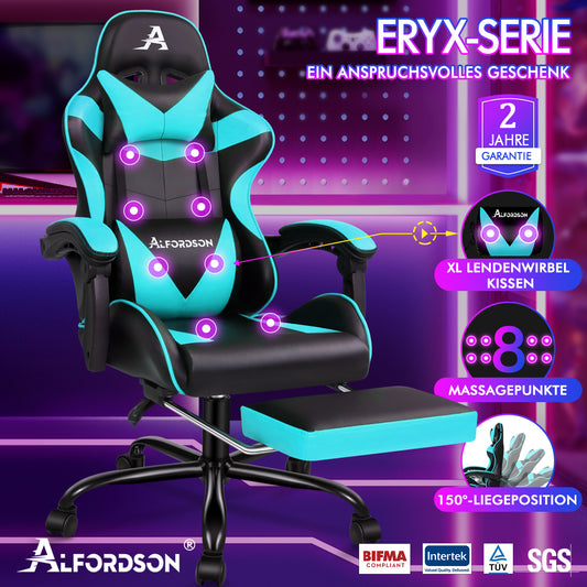 ALFORDSON Gaming Stuhl Büro Massage Computer Racing Sitz PU Leder CYAN