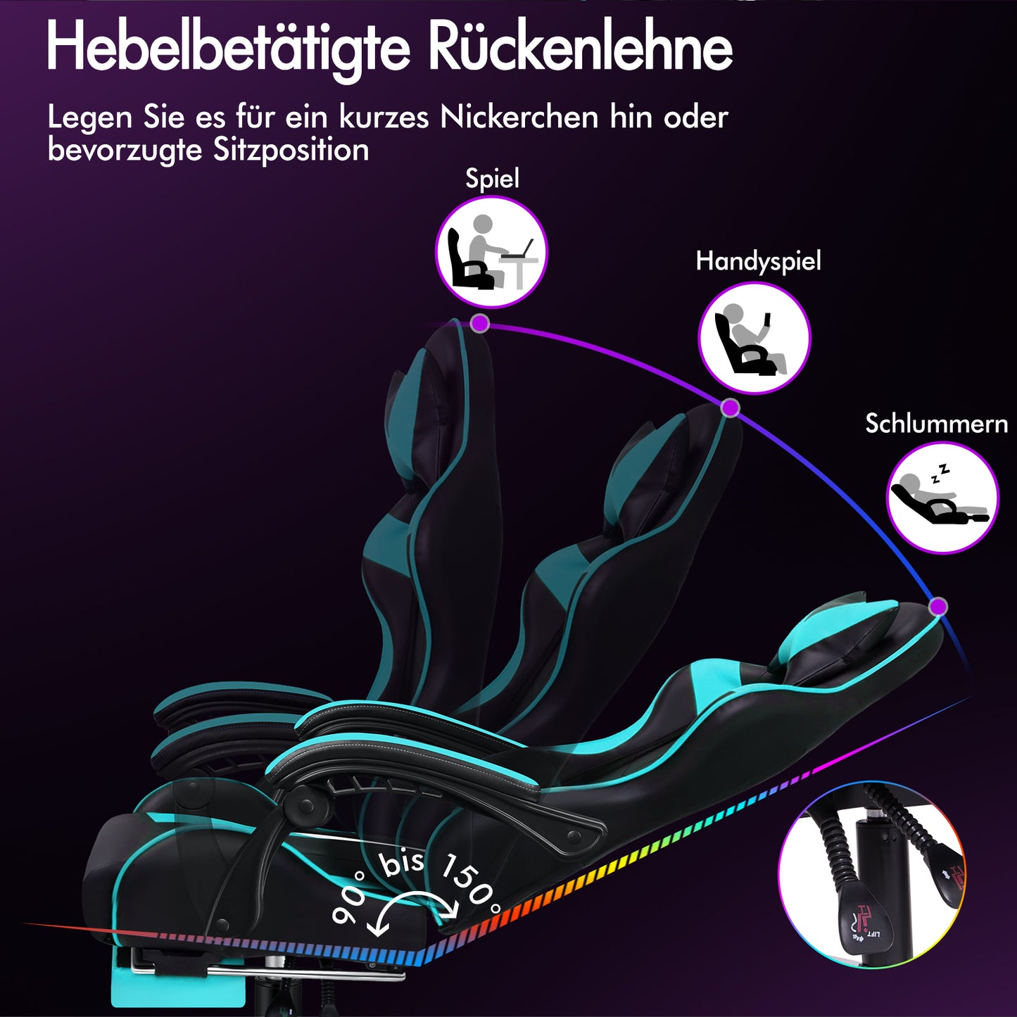 ALFORDSON Gaming Stuhl Büro Massage Computer Racing Sitz PU Leder CYAN