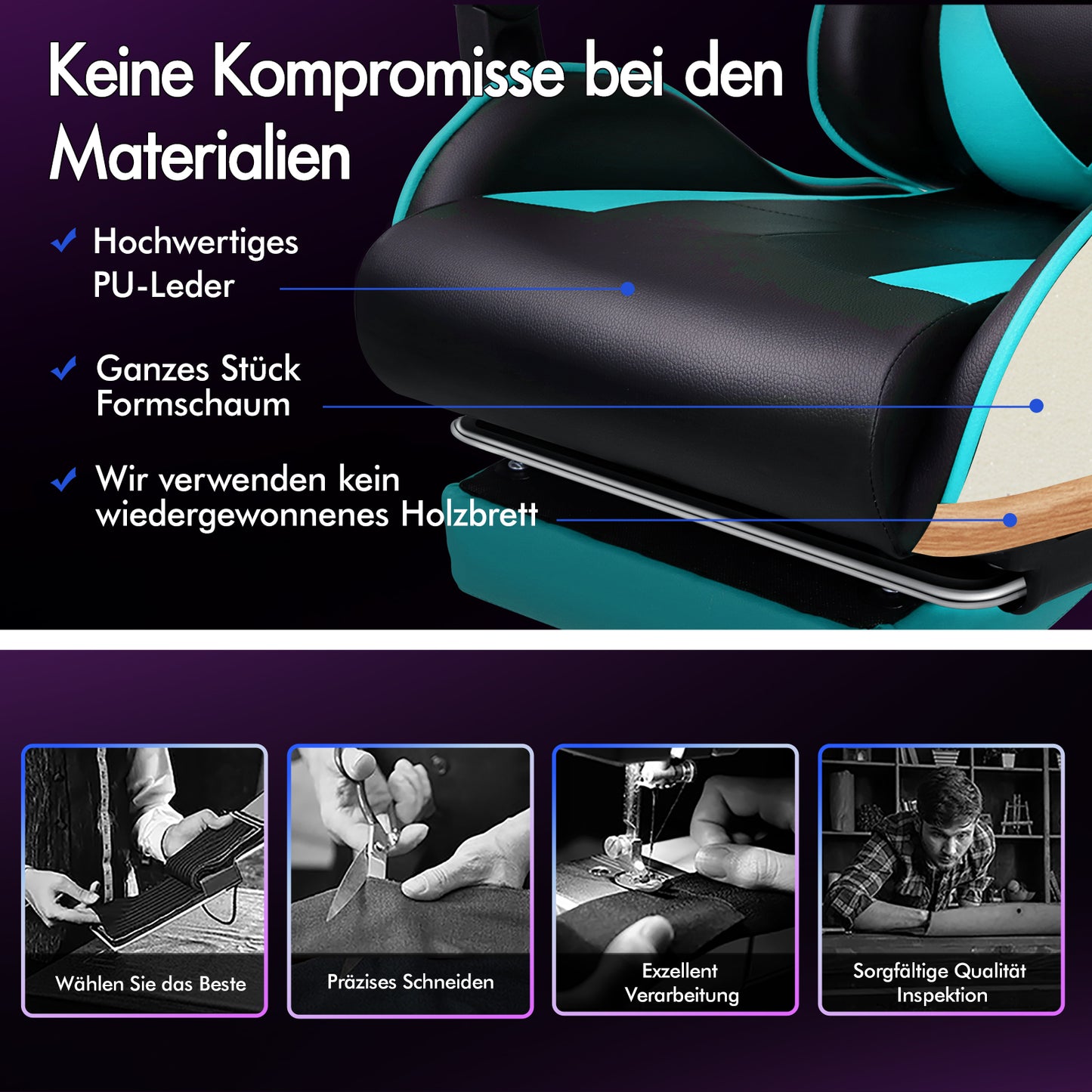 ALFORDSON Gaming Stuhl Büro Massage Computer Racing Sitz PU Leder CYAN