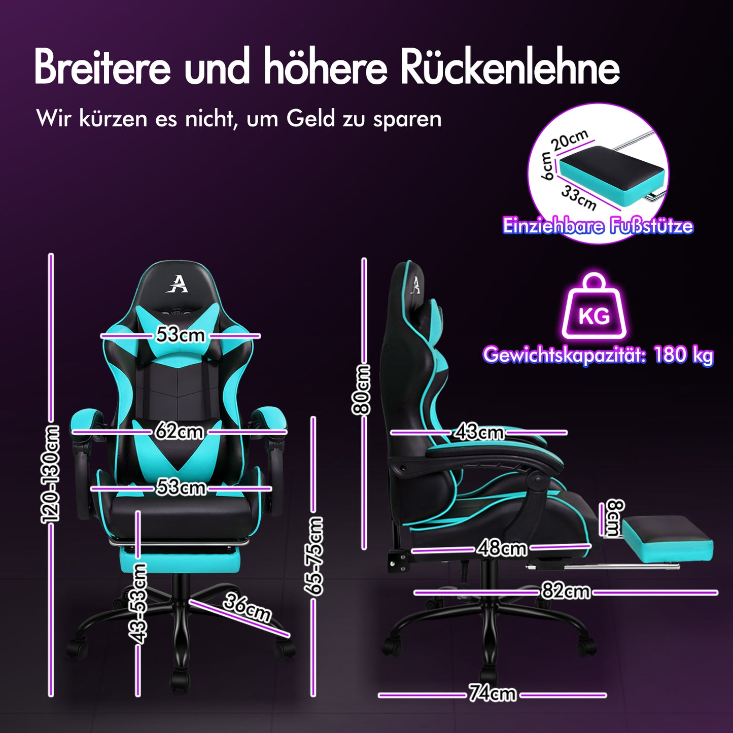 ALFORDSON Gaming Stuhl Büro Massage Computer Racing Sitz PU Leder CYAN