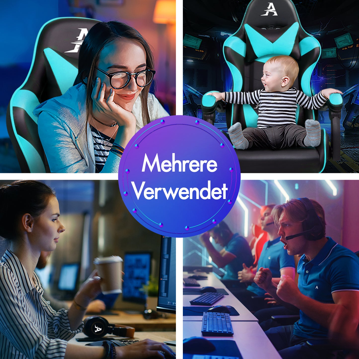 ALFORDSON Gaming Stuhl Büro Massage Computer Racing Sitz PU Leder CYAN