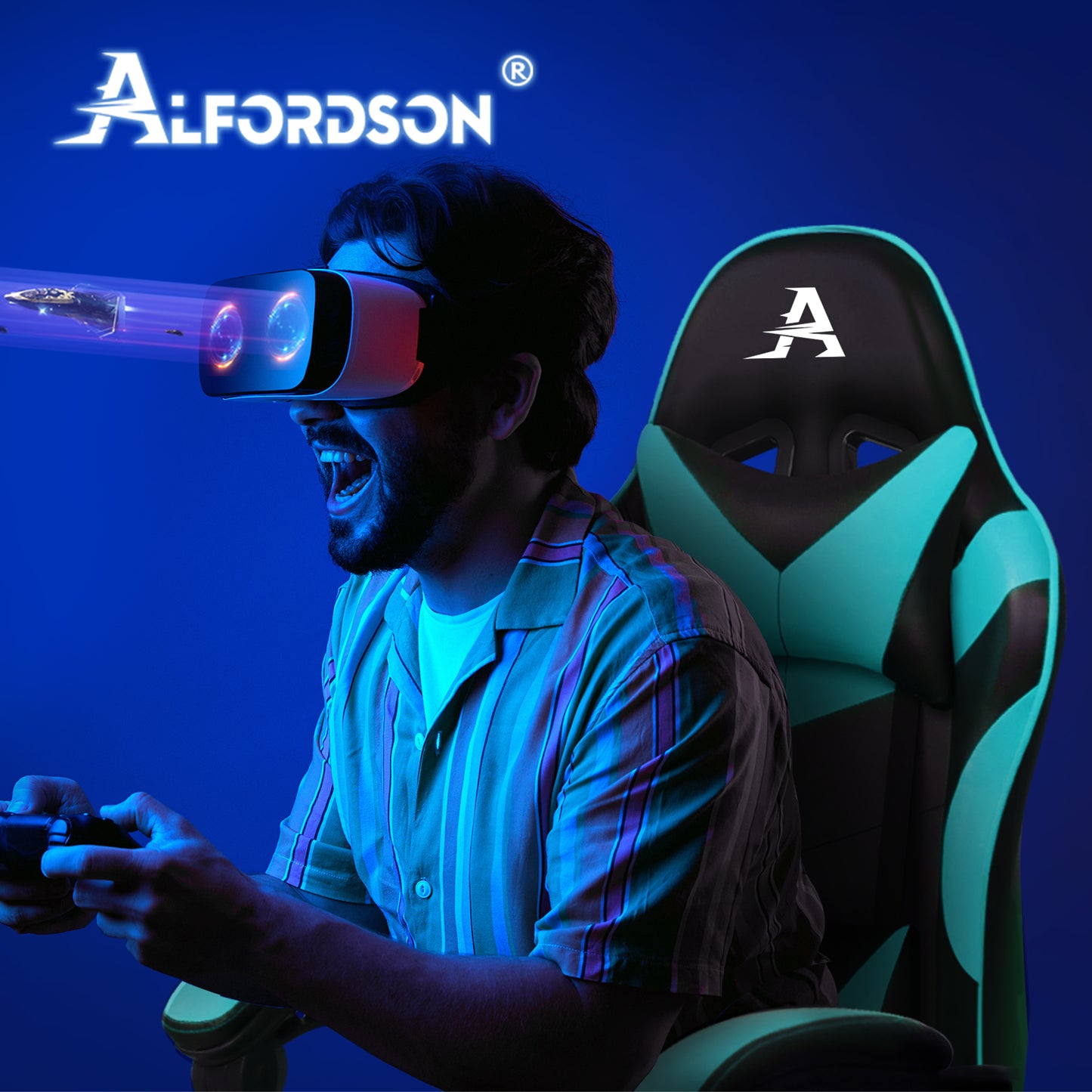 ALFORDSON Gaming Stuhl Büro Massage Computer Racing Sitz PU Leder CYAN