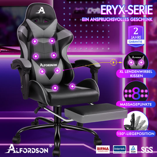 ALFORDSON Gaming Stuhl Büro Massage Computer Racing Sitz PU Leder Grau