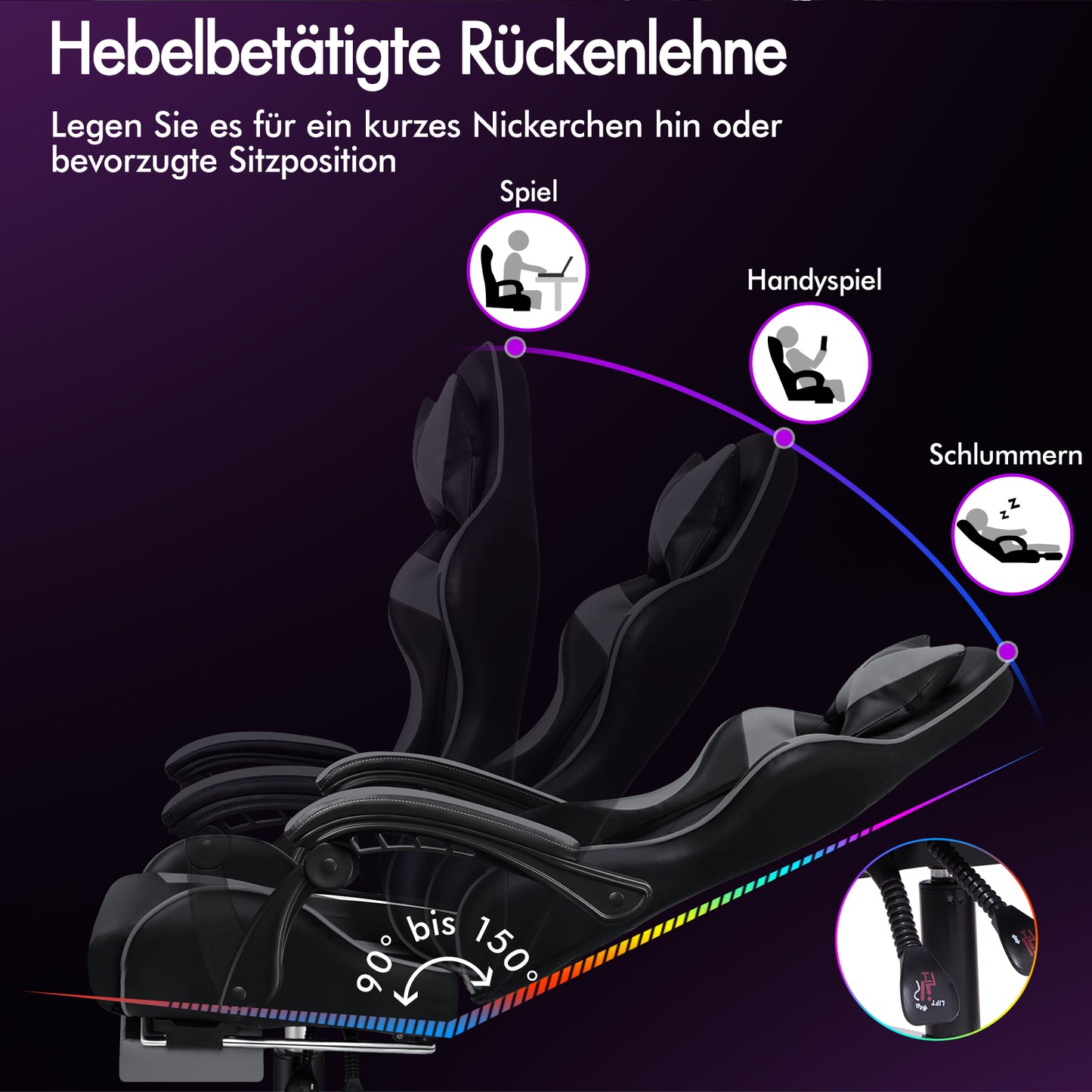 ALFORDSON Gaming Stuhl Büro Massage Computer Racing Sitz PU Leder Grau