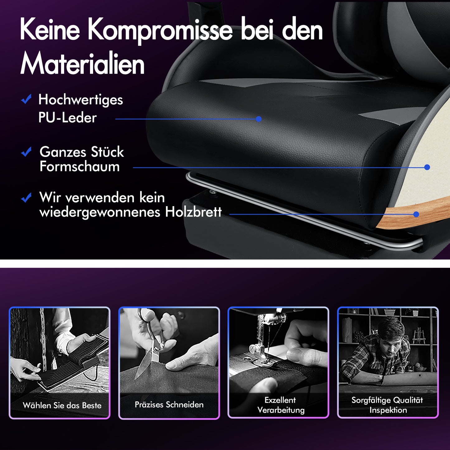 ALFORDSON Gaming Stuhl Büro Massage Computer Racing Sitz PU Leder Grau