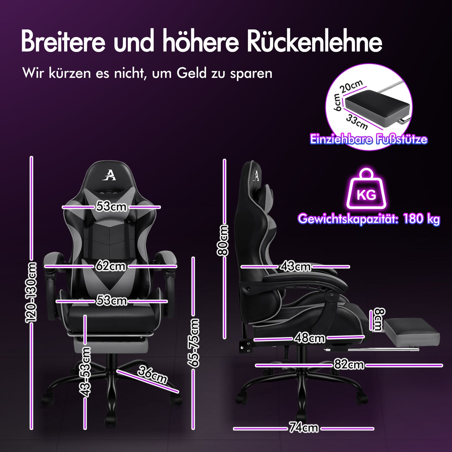 ALFORDSON Gaming Stuhl Büro Massage Computer Racing Sitz PU Leder Grau