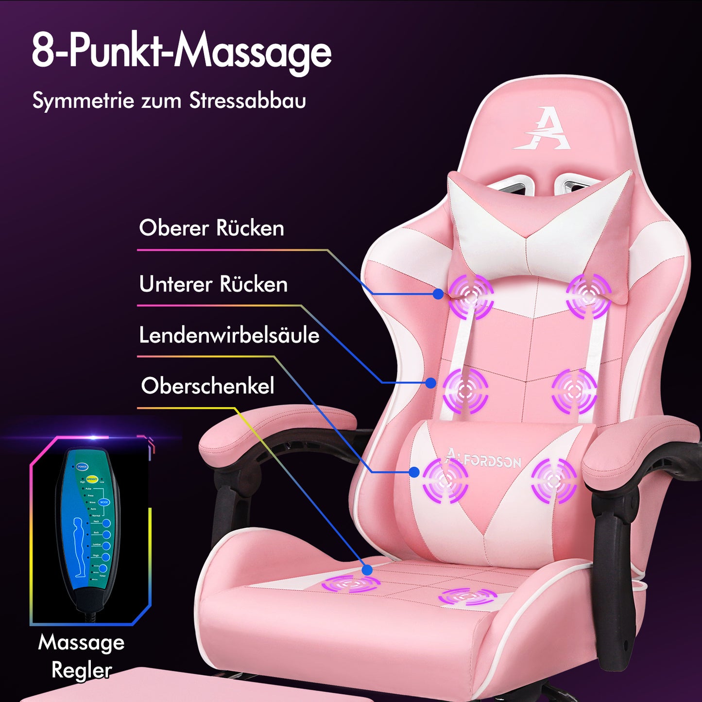 ALFORDSON Gaming Stuhl Büro Massage Computer Racing Sitz PU Leder Rosa