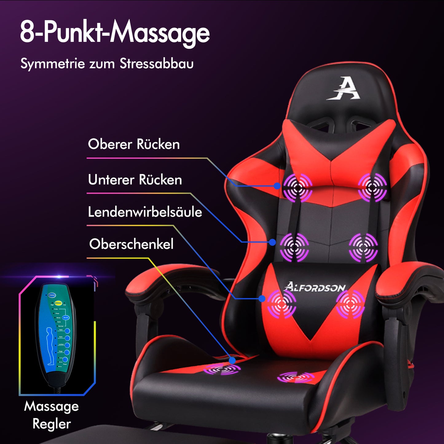 ALFORDSON Gaming Stuhl Büro Massage Computer Racing Sitz PU Leder Rot