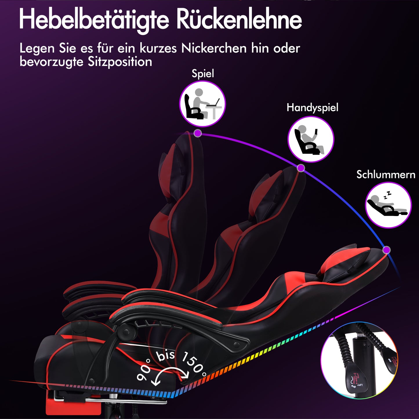ALFORDSON Gaming Stuhl Büro Massage Computer Racing Sitz PU Leder Rot