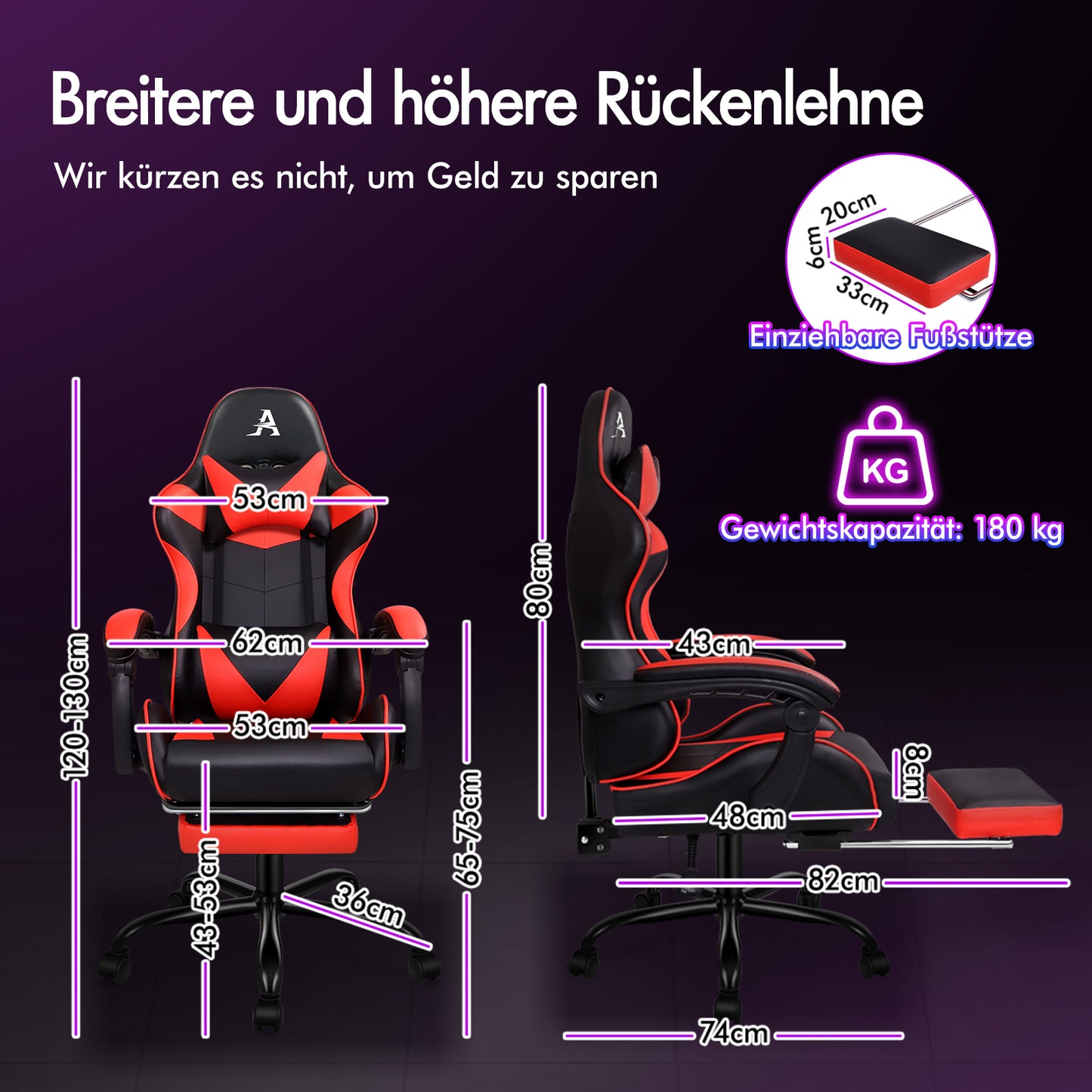 ALFORDSON Gaming Stuhl Büro Massage Computer Racing Sitz PU Leder Rot