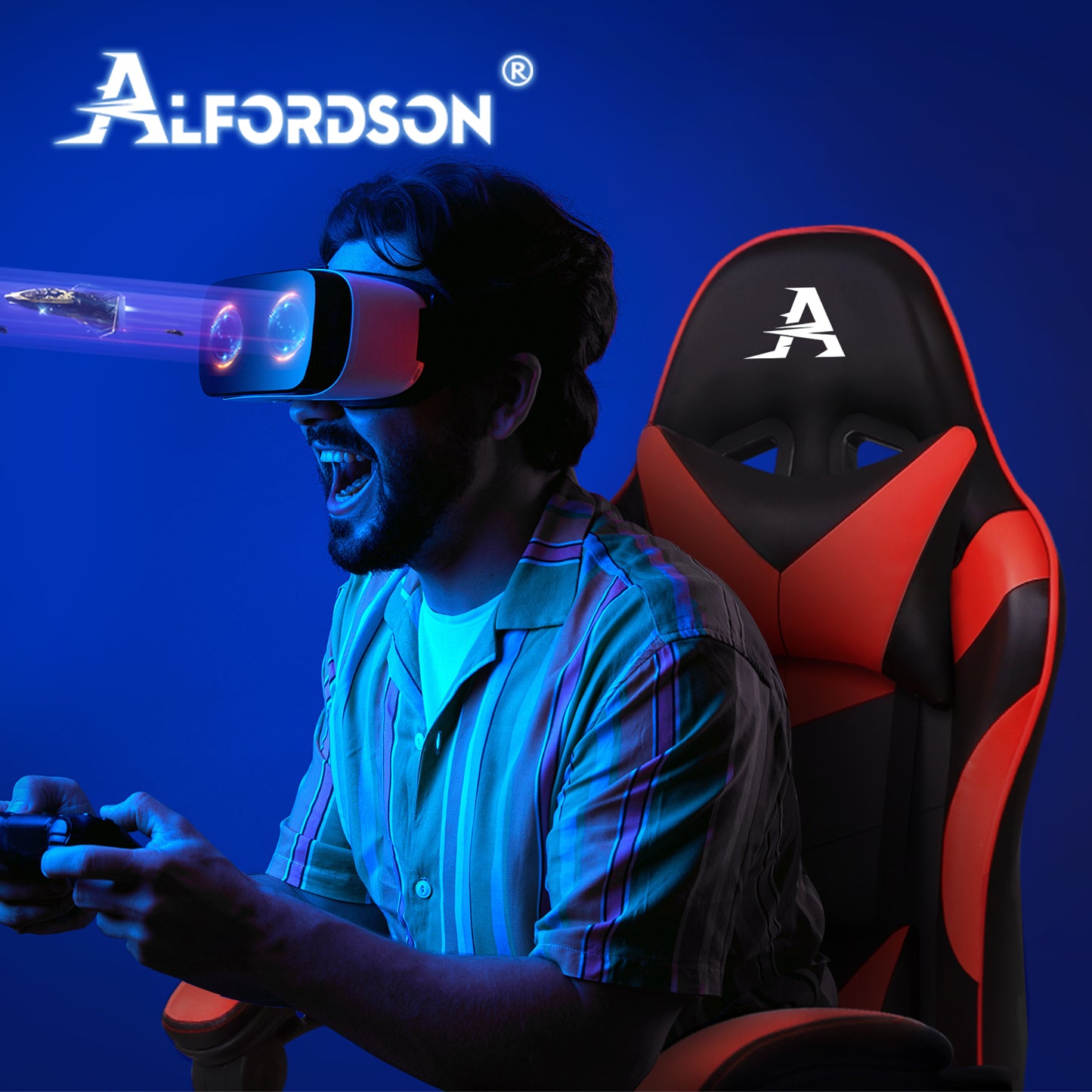 ALFORDSON Gaming Stuhl Büro Massage Computer Racing Sitz PU Leder Rot