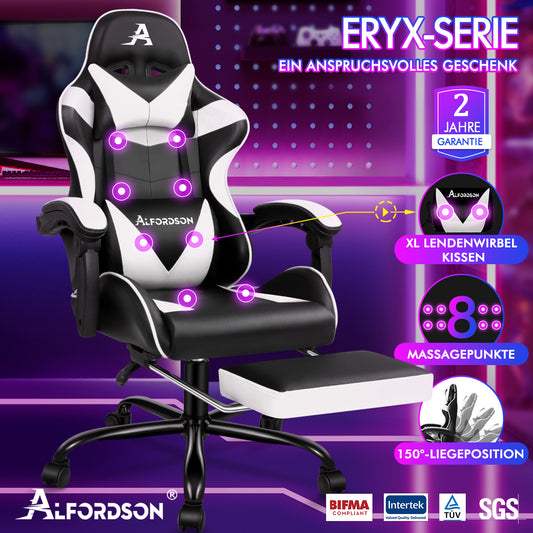ALFORDSON Gaming Stuhl Büro Massage Computer Racing Sitz PU Leder Weiß