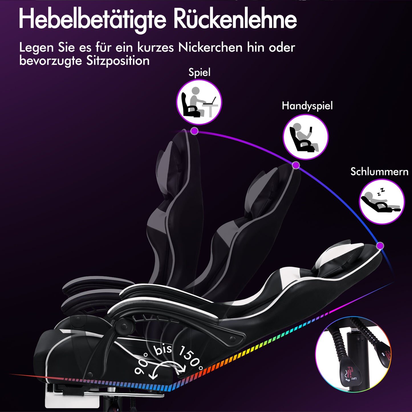 ALFORDSON Gaming Stuhl Büro Massage Computer Racing Sitz PU Leder Weiß