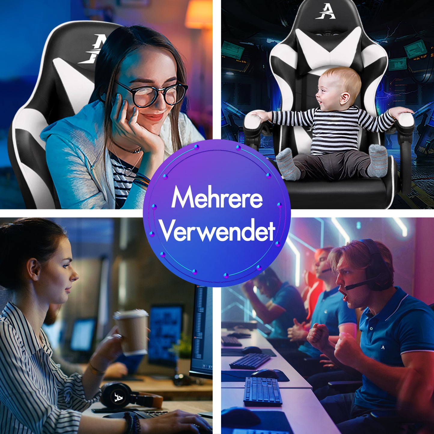 ALFORDSON Gaming Stuhl Büro Massage Computer Racing Sitz PU Leder Weiß