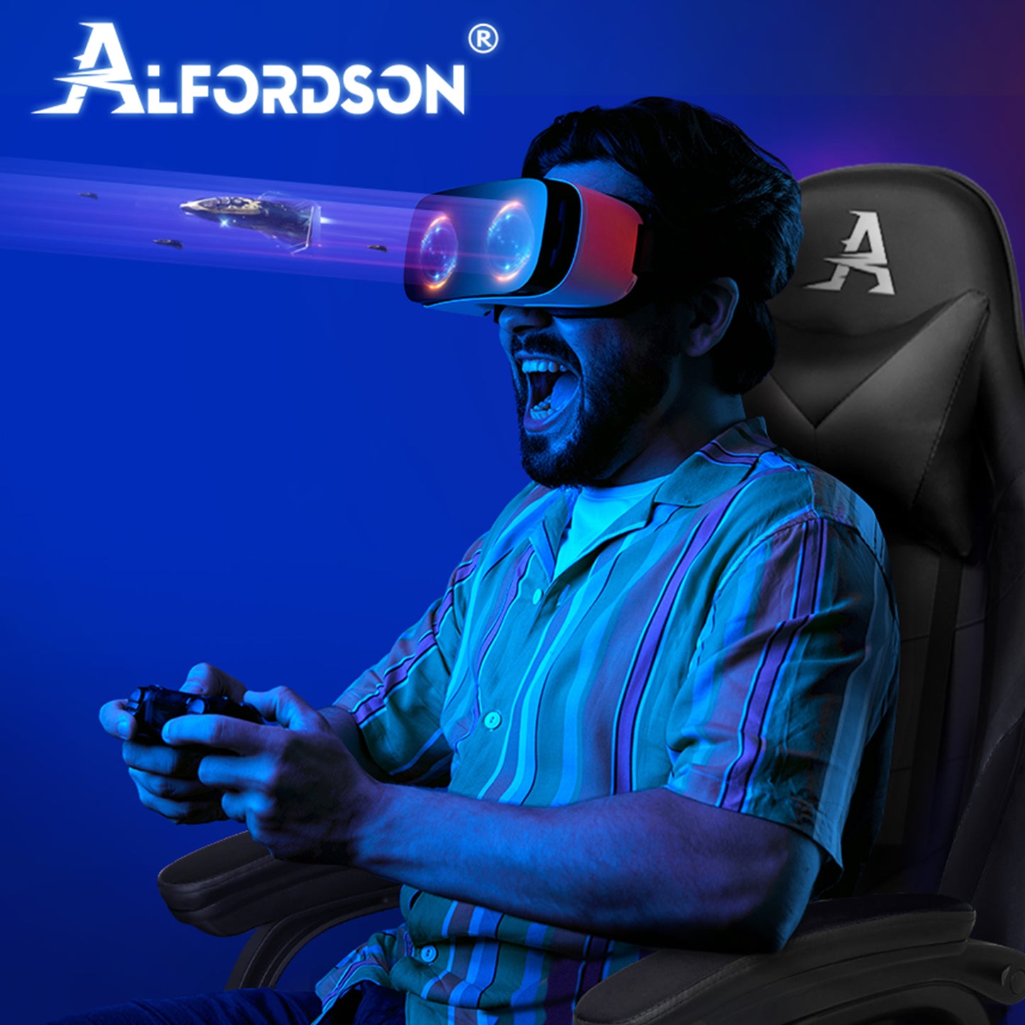 ALFORDSON Gaming Stuhl Bürostuhl Racing Stuhl Fußstütze Sitz PU Leder Schwarz