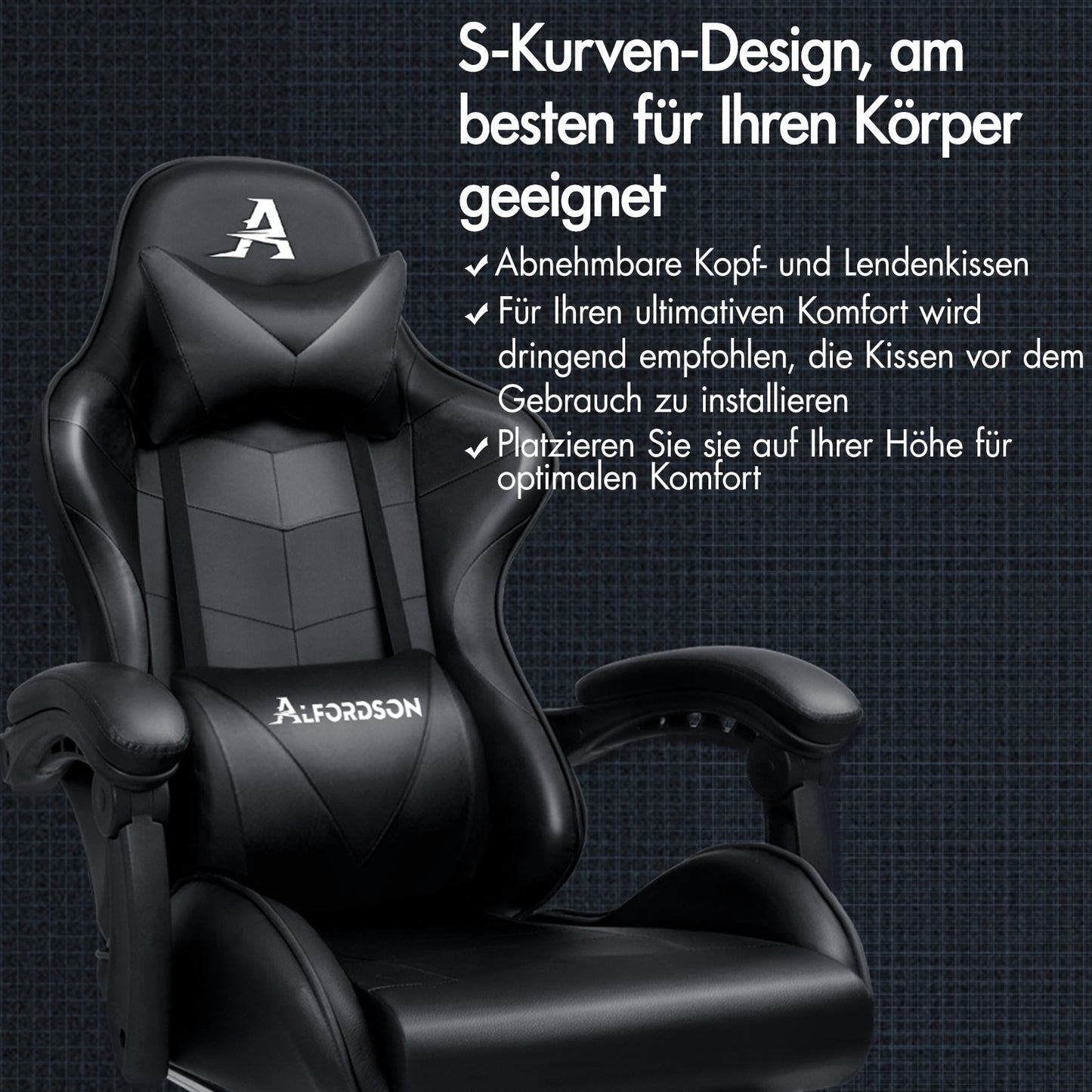 ALFORDSON Gaming Stuhl Bürostuhl Racing Stuhl Fußstütze Sitz PU Leder Schwarz