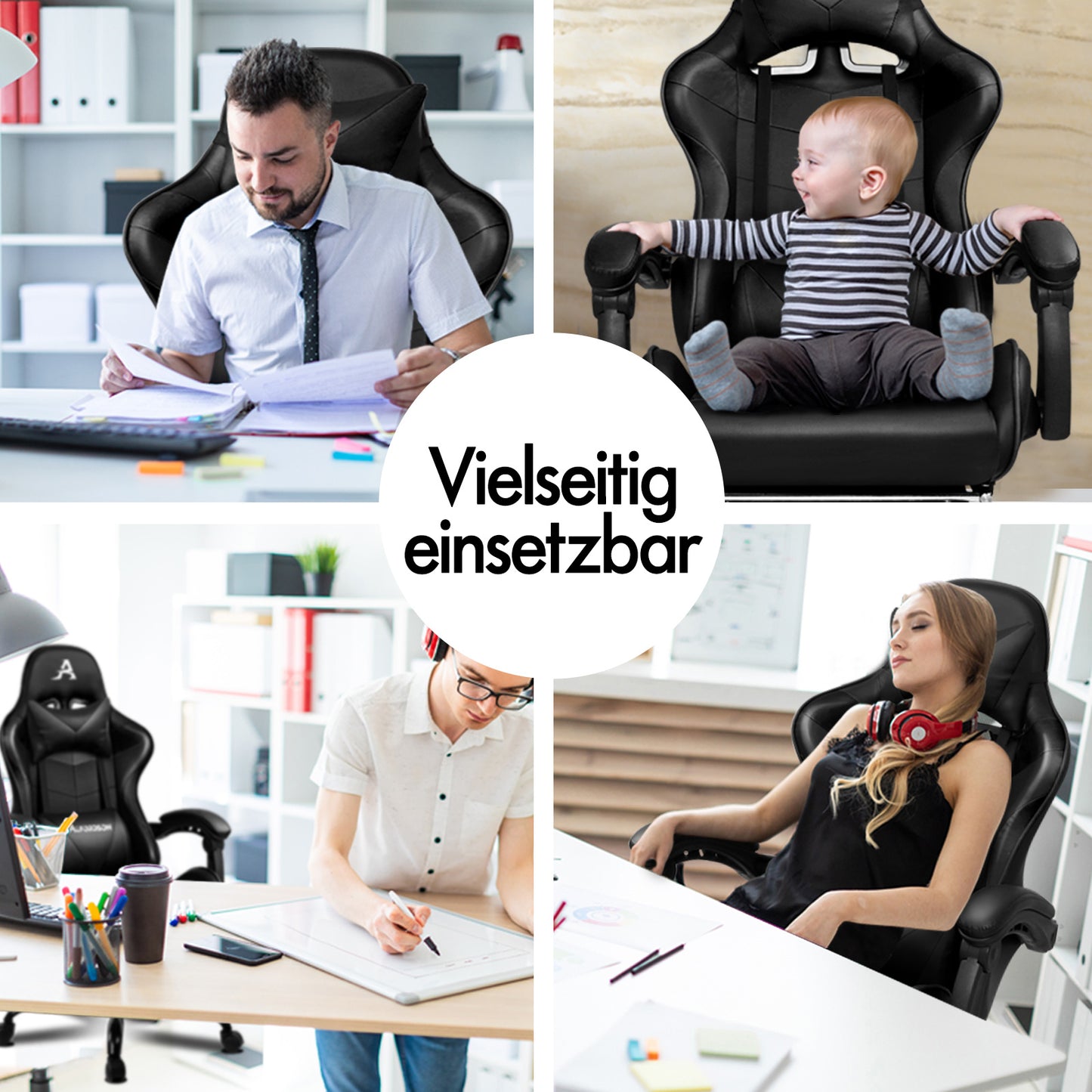 ALFORDSON Gaming Stuhl Bürostuhl Racing Stuhl Fußstütze Sitz PU Leder Schwarz